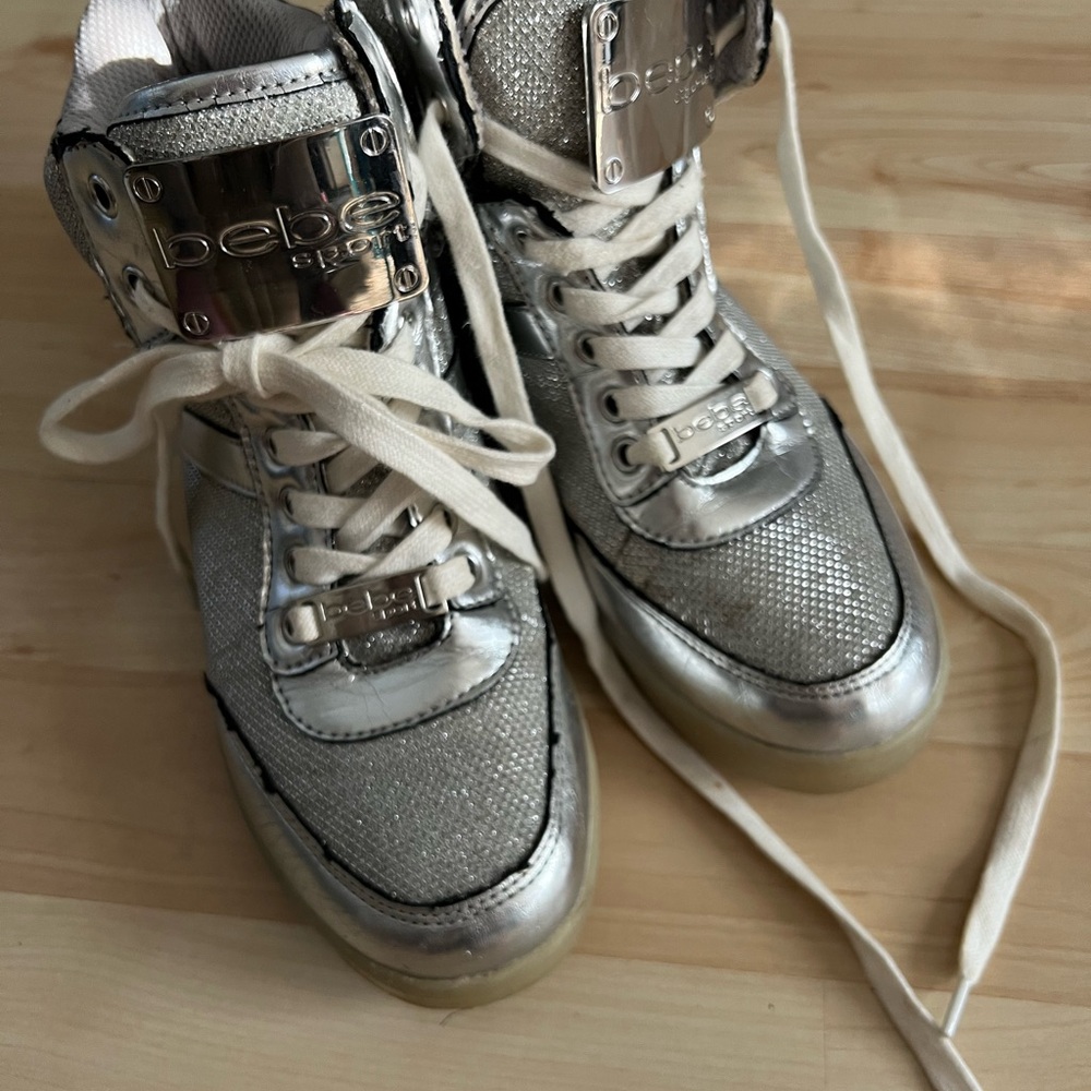 Bebe Metallic Silver High-Top Sneakers - Picture 7 of 10